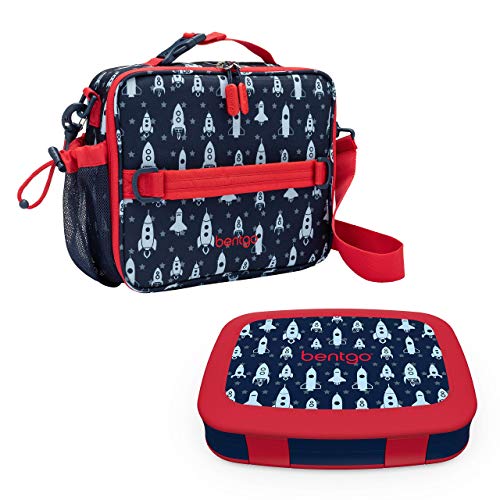 Bentgo Prints Insulated Lunch Bag Set With Kids Bento-Style Lunch Box (Space Rockets)