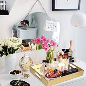 Vixdonos Decorative Mirror Tray Gold Serving Tray Bathrooom Vanity Tray for Makeup,Candle Holders,16.2'' X 12.2" X 2''