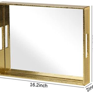 Vixdonos Decorative Mirror Tray Gold Serving Tray Bathrooom Vanity Tray for Makeup,Candle Holders,16.2'' X 12.2" X 2''