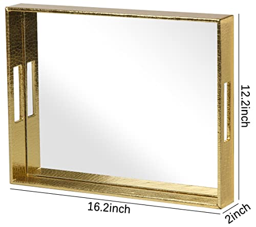 Vixdonos Decorative Mirror Tray Gold Serving Tray Bathrooom Vanity Tray for Makeup,Candle Holders,16.2'' X 12.2" X 2''
