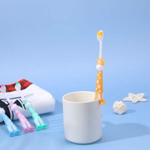 8 Pieces Kids Toothbrush Cartoon Children Toothbrush Deer Design Toothbrush Extra Soft Toothbrush with Suction Cup for Boys and Girls 2 to 8 Years Old, 4 Colors