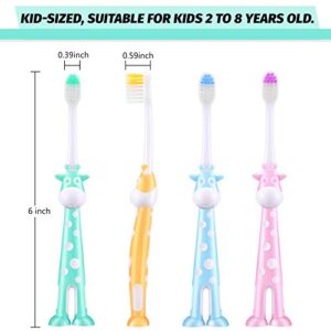 8 Pieces Kids Toothbrush Cartoon Children Toothbrush Deer Design Toothbrush Extra Soft Toothbrush with Suction Cup for Boys and Girls 2 to 8 Years Old, 4 Colors