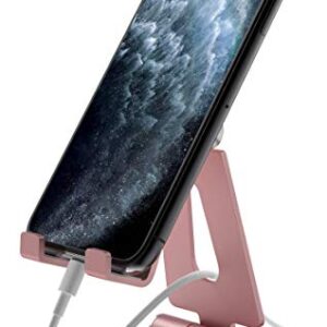 Aduro U-Rise Adjustable Phone Stand Foldable Aluminum Steel Universal Cell Phone Holder Portable Cell Phone Stand for Desk Rose Gold