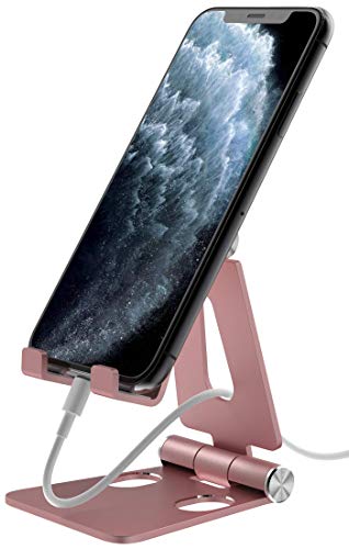 Aduro U-Rise Adjustable Phone Stand Foldable Aluminum Steel Universal Cell Phone Holder Portable Cell Phone Stand for Desk Rose Gold