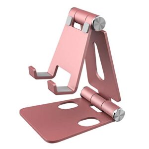 Aduro U-Rise Adjustable Phone Stand Foldable Aluminum Steel Universal Cell Phone Holder Portable Cell Phone Stand for Desk Rose Gold