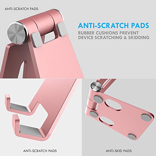 Aduro U-Rise Adjustable Phone Stand Foldable Aluminum Steel Universal Cell Phone Holder Portable Cell Phone Stand for Desk Rose Gold