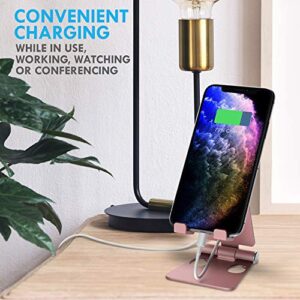 Aduro U-Rise Adjustable Phone Stand Foldable Aluminum Steel Universal Cell Phone Holder Portable Cell Phone Stand for Desk Rose Gold