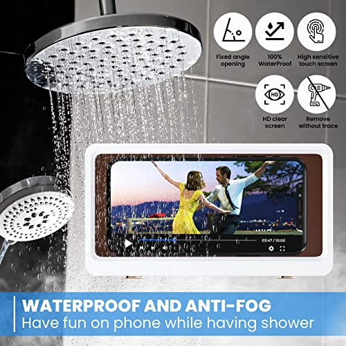 Spread Pixie Dust Shower Phone Holder Waterproof Upgraded Phone Shower Holder Wall Mount Bathroom TV Shower Gadget Shower Accessory Phone Mount iPhone Shower TV (White)