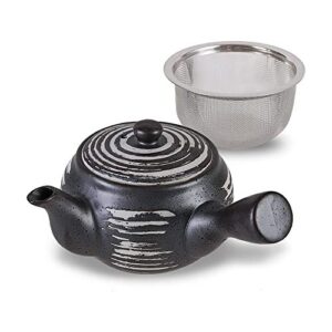 black tea pot kyusu tea maker with infuser for loose tea ceramic japanese teapot with side handle 11.8 oz. 350ml for office,home, tea drinker gifts