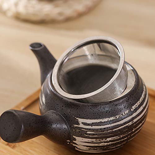 Black Tea Pot Kyusu Tea Maker with Infuser for Loose Tea Ceramic Japanese Teapot with Side Handle 11.8 oz. 350ML for Office,Home, Tea Drinker Gifts