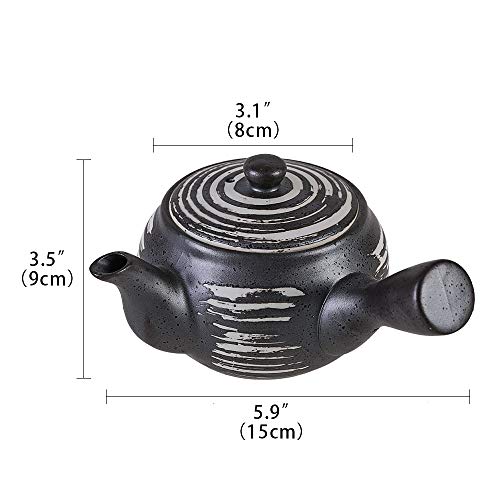 Black Tea Pot Kyusu Tea Maker with Infuser for Loose Tea Ceramic Japanese Teapot with Side Handle 11.8 oz. 350ML for Office,Home, Tea Drinker Gifts