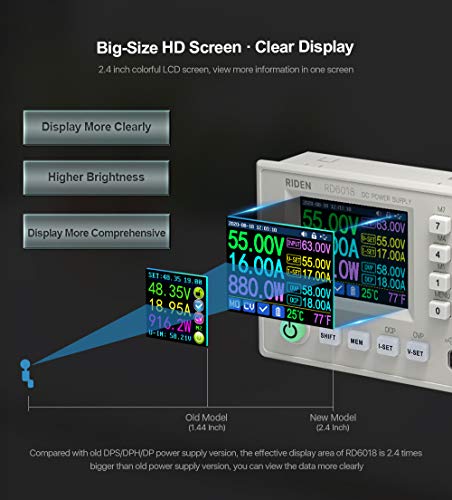 RD RD6018 DC Power Supply Variable Adjustable Lab Bench Power Supply Buck Converter Step Down Switching Regulated 4-Digital LCD Display 60V 12-18A 800W