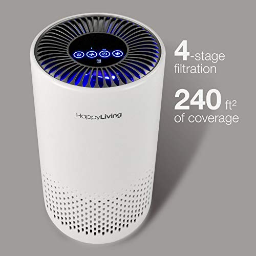 Happy Living True HEPA 360-Degree Filtration Air Purifier, Wide Coverage (White, 4-Stage)