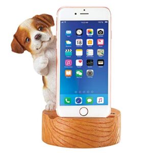 collections etc peeking dog wood-style base mobile phone holder stand