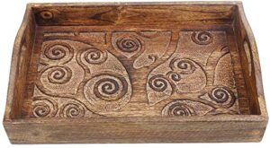 tree of life wooden breakfast serving tray with handle for tea snack dessert kitchen dining serve ware accessories 15 x 10 inches