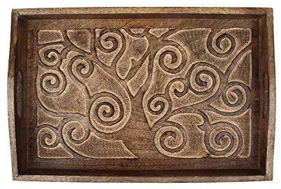 Tree of Life Wooden Breakfast Serving Tray with Handle for Tea Snack Dessert Kitchen Dining Serve Ware Accessories 15 x 10 Inches