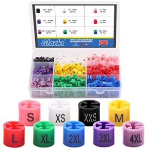 glarks 290pcs 9 colors『xxs - 4xl』colored hanger sizer garment size markers color coded size clips assortment set fit for 2-4mm hanger hook used for wire hangers