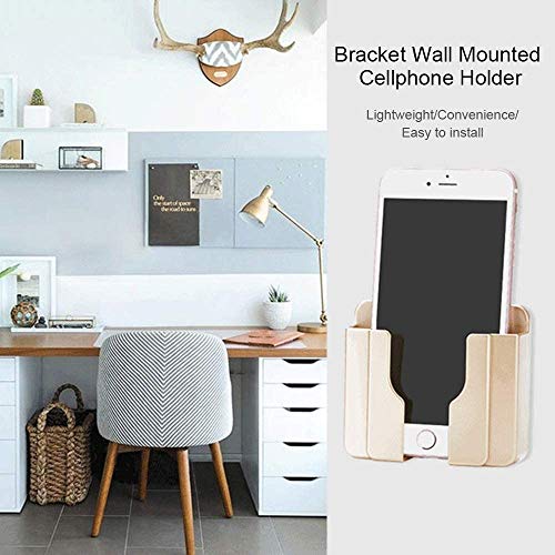 Phone Holder Wall Mounted, Cellphone Stand Charging Holder Bracket Shelf Wall Mount Adhesive Mobile Phone Wall Charger Holder and Remote Control Stand Multipurpose Storage Box (Gold)