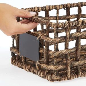 mDesign Water Hyacinth Open Weave Household Basket with Built-in Chalkboard Label for Storage in Bedroom, Bathroom, Office - Hold Clothes, Blankets, Linens, Accessories - 6 Pack - Brown Wash