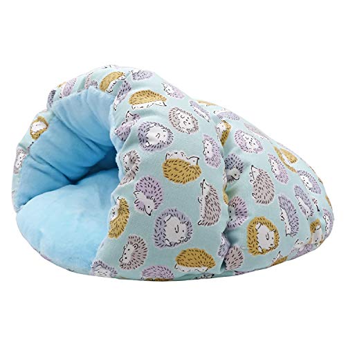 Handmade Portable Sleeping Bag Pouch Hideout Cave Habitat for Hedgehog Guinea Pig Hamster Ferret Squirrel Small Pet Animals Bed Nest House Cage Accessory (Blue)