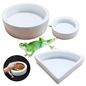reptile food water bowl set lizard feeder ceramics bowls worm live fodder container for bearded dragon chameleon lizard hermit crab gecko tortoise spider pet 3 pieces