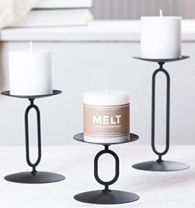 candle holders black metal base candleholders for desk top decoration table or mantel centerpiece in dining & living room, candelabra for flameless led, sphere & pillar candles (set of 3)
