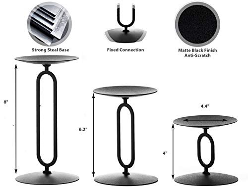 Candle Holders Black Metal Base Candleholders for Desk Top Decoration Table or Mantel Centerpiece in Dining & Living Room, Candelabra for flameless LED, Sphere & Pillar Candles (Set of 3)