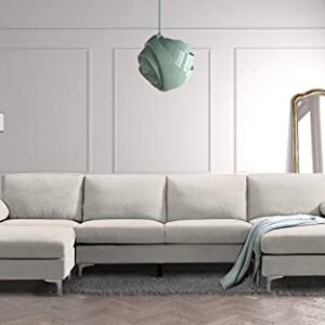 Knowlife Modern Corner Sectional Futon Sofa with Removable Cushions and Ottomans Convertible Sofa Couch for Living Room, 131 inchL - Light Gray.