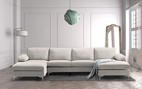 Knowlife Modern Corner Sectional Futon Sofa with Removable Cushions and Ottomans Convertible Sofa Couch for Living Room, 131 inchL - Light Gray.