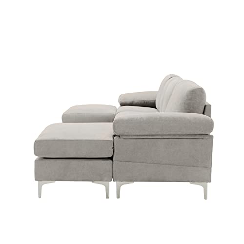 Knowlife Modern Corner Sectional Futon Sofa with Removable Cushions and Ottomans Convertible Sofa Couch for Living Room, 131 inchL - Light Gray.