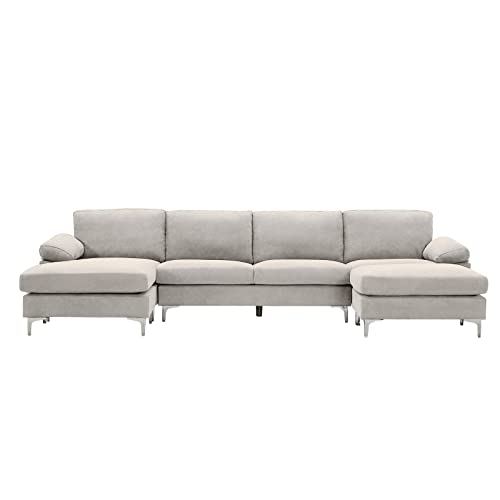 Knowlife Modern Corner Sectional Futon Sofa with Removable Cushions and Ottomans Convertible Sofa Couch for Living Room, 131 inchL - Light Gray.