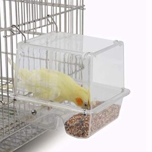 bird feeder, automatic bird feeder for cage transparent plastic bird seed feeder food container feeding station for canary cockatiel finch parakeet
