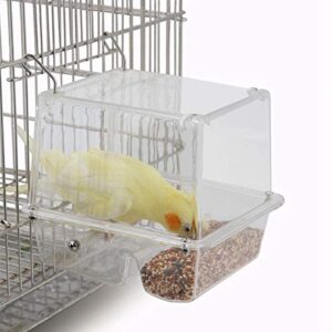 Bird Feeder, Automatic Bird Feeder for Cage Transparent Plastic Bird Seed Feeder Food Container Feeding Station for Canary Cockatiel Finch Parakeet