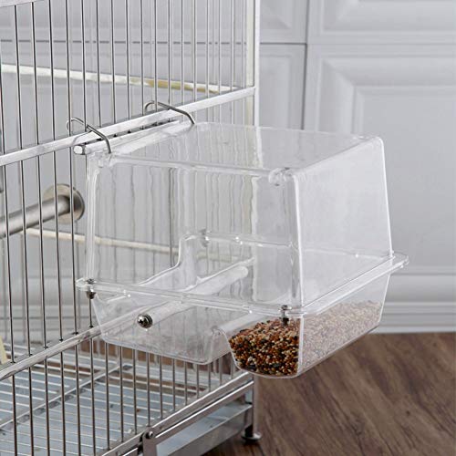 Bird Feeder, Automatic Bird Feeder for Cage Transparent Plastic Bird Seed Feeder Food Container Feeding Station for Canary Cockatiel Finch Parakeet