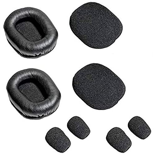 Ear Pad Cushion Kit for Blue Parrott B350-XT Bluetooth Headset, 2 Leather Cushions, 2 Foam Earpads, 4 Microphone Windscreens by Global Teck