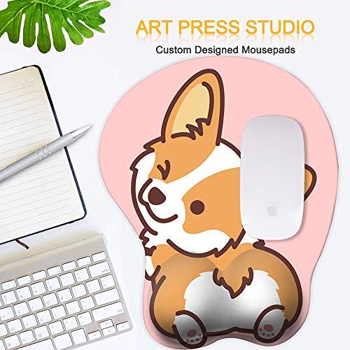 HAOCOO Ergonomic Pink Mouse Pad with Wrist Support,Non-Slip Backing Corgi Anime Cute Gel Mouse Pad Wrist Rest, Easy-Typing and Pain Relief for Gaming Office Computer Laptop(Pink Cute Corgi)