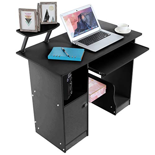 Home Desktop Computer Desk with Storage Shelves Schreibtisch mit Schrank,Work Desk with Drawers,Home Office Computer Writing Desk (Black)