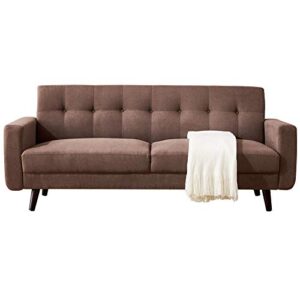 meiyum mid-century modern loveseat/sofa/couch, with upholstered fabric in brown for living room, bedroom, office, apartment - brown