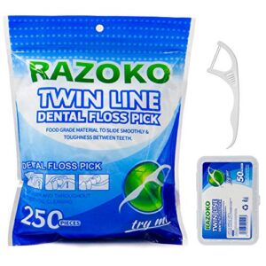 twin-line dental floss picks high toughness toothpicks sticks with portable cases 250pcs
