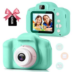 kids camera for girls boys, kids selfie camera toy 13mp 1080p hd digital video camera for toddler, christmas birthday gifts for 3-10 years old children with 32g sd card [2023 upgrade] green