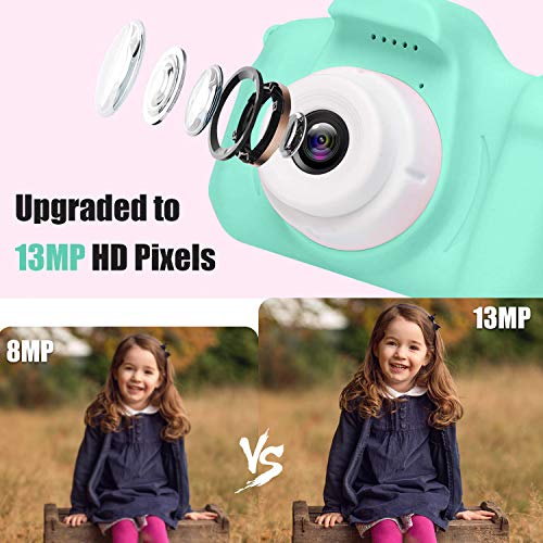 Kids Camera for Girls Boys, Kids Selfie Camera Toy 13MP 1080P HD Digital Video Camera for Toddler, Christmas Birthday Gifts for 3-10 Years Old Children with 32G SD Card [2023 Upgrade] Green