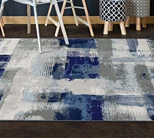 Brumlow MILLS Zora Abstract Machine Washable Indoor/Outdoor Area Rug for Home Office, Living Room or Bedroom Carpet, Dining or Kitchen Runner Rug, 5' x 7'6", Blue