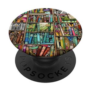 reading books library cool book shelves book lover bookworm popsockets popgrip: swappable grip for phones & tablets