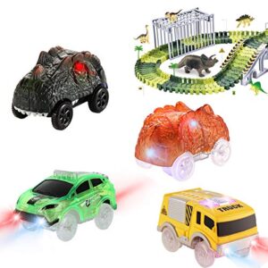 Save Unicorn Tracks Cars Only Replacement, Track Cars for Tracks Glow in The Dark, Racing Car Tracks Accessories with Flashing LED Lights, Compatible with Magic Tracks for Kids Boys and Girls(4pack)