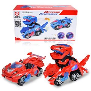davidamy's gift transforming toy dinosaur cars, dinosaur car w/led light sound, aumatic transformation dinosaur kids toy (red)