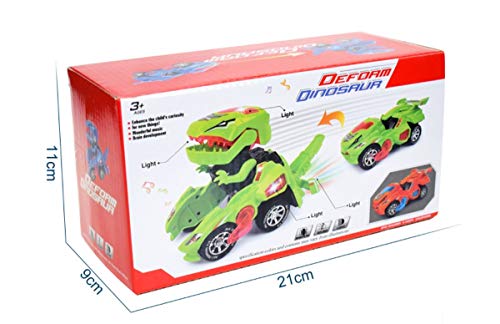 davidamy's gift Transforming Toy Dinosaur Cars, Dinosaur Car w/LED Light Sound, Aumatic Transformation Dinosaur Kids Toy (Red)