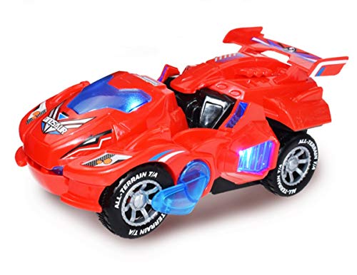 davidamy's gift Transforming Toy Dinosaur Cars, Dinosaur Car w/LED Light Sound, Aumatic Transformation Dinosaur Kids Toy (Red)