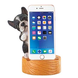 collections etc peeking dog wood-style base mobile phone holder stand