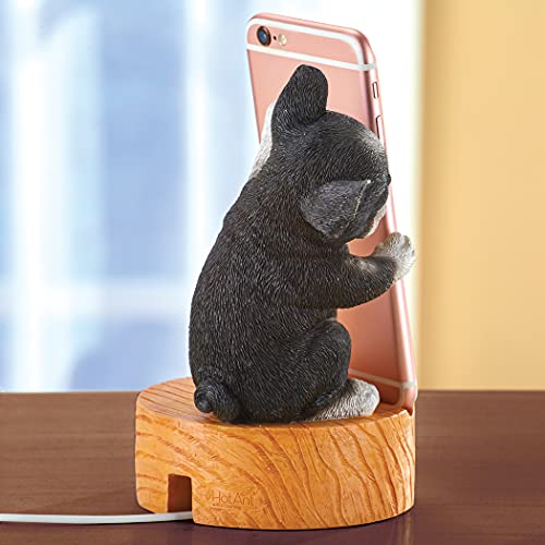 Collections Etc Peeking Dog Wood-Style Base Mobile Phone Holder Stand