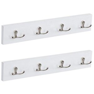 hoanvi wall mounted coat rack with 8 hooks rail for entryway decor, wall hanging coat shelves for bathroom storage, wooden wall key holder organizer for living room, bedroom.(white, 2 packs)
